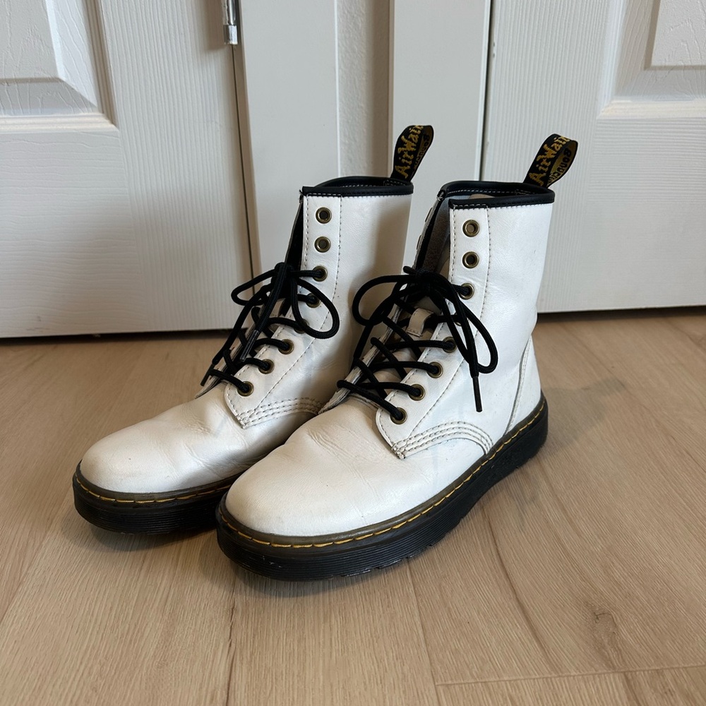 Dr. Martens White and Black Lace-Up Boots